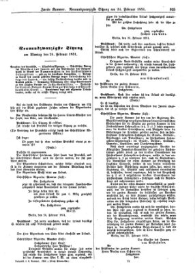 Verhandlungen der Zweiten Kammer. Stenographische Berichte über die Verhandlungen der Zweiten Kammer (Allgemeine preußische Staats-Zeitung) Montag 24. Februar 1851