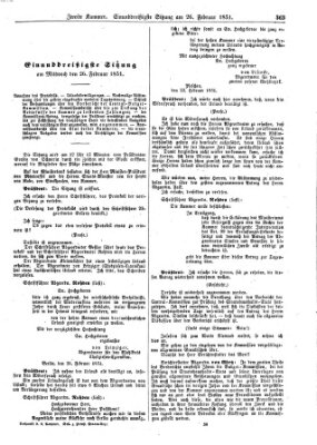 Verhandlungen der Zweiten Kammer. Stenographische Berichte über die Verhandlungen der Zweiten Kammer (Allgemeine preußische Staats-Zeitung) Mittwoch 26. Februar 1851