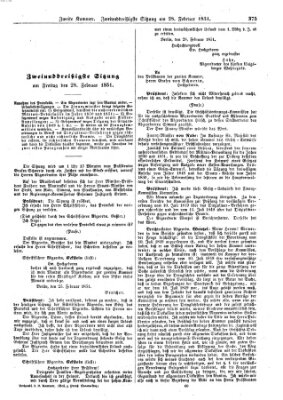 Verhandlungen der Zweiten Kammer. Stenographische Berichte über die Verhandlungen der Zweiten Kammer (Allgemeine preußische Staats-Zeitung) Freitag 28. Februar 1851