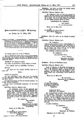 Verhandlungen der Zweiten Kammer. Stenographische Berichte über die Verhandlungen der Zweiten Kammer (Allgemeine preußische Staats-Zeitung) Freitag 14. März 1851