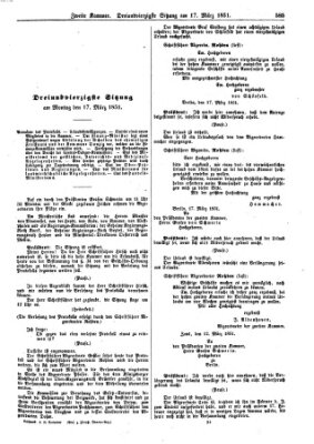 Verhandlungen der Zweiten Kammer. Stenographische Berichte über die Verhandlungen der Zweiten Kammer (Allgemeine preußische Staats-Zeitung) Montag 17. März 1851