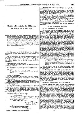 Verhandlungen der Zweiten Kammer. Stenographische Berichte über die Verhandlungen der Zweiten Kammer (Allgemeine preußische Staats-Zeitung) Mittwoch 9. April 1851