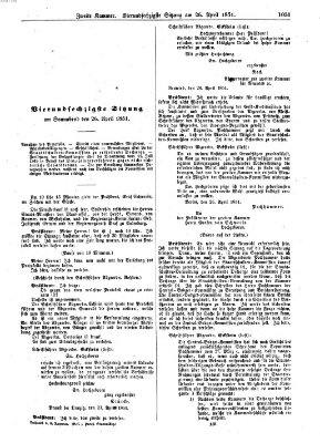 Verhandlungen der Zweiten Kammer. Stenographische Berichte über die Verhandlungen der Zweiten Kammer (Allgemeine preußische Staats-Zeitung) Samstag 26. April 1851