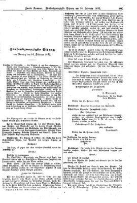 Verhandlungen der Zweiten Kammer. Stenographische Berichte über die Verhandlungen der Zweiten Kammer (Allgemeine preußische Staats-Zeitung) Montag 16. Februar 1852