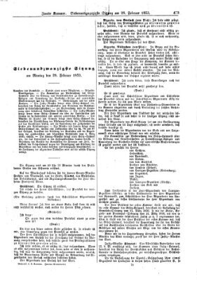 Verhandlungen der Zweiten Kammer. Stenographische Berichte über die Verhandlungen der Zweiten Kammer (Allgemeine preußische Staats-Zeitung) Montag 28. Februar 1853