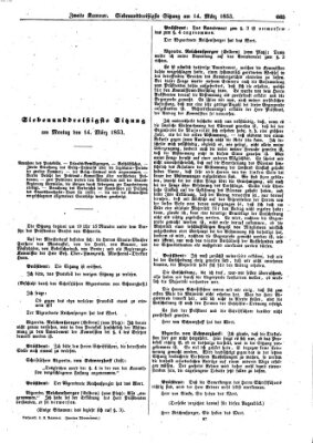 Verhandlungen der Zweiten Kammer. Stenographische Berichte über die Verhandlungen der Zweiten Kammer (Allgemeine preußische Staats-Zeitung) Montag 14. März 1853