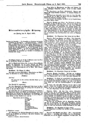 Verhandlungen der Zweiten Kammer. Stenographische Berichte über die Verhandlungen der Zweiten Kammer (Allgemeine preußische Staats-Zeitung) Freitag 8. April 1853