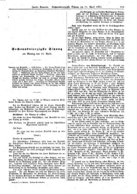 Verhandlungen der Zweiten Kammer. Stenographische Berichte über die Verhandlungen der Zweiten Kammer (Allgemeine preußische Staats-Zeitung) Montag 11. April 1853