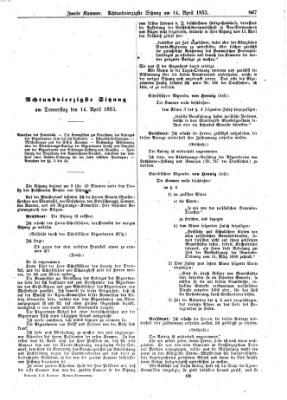 Verhandlungen der Zweiten Kammer. Stenographische Berichte über die Verhandlungen der Zweiten Kammer (Allgemeine preußische Staats-Zeitung) Donnerstag 14. April 1853