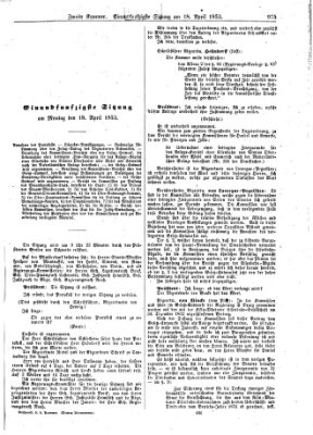 Verhandlungen der Zweiten Kammer. Stenographische Berichte über die Verhandlungen der Zweiten Kammer (Allgemeine preußische Staats-Zeitung) Montag 18. April 1853