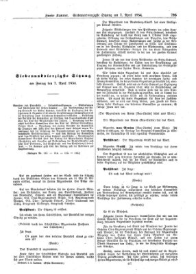 Verhandlungen der Zweiten Kammer. Stenographische Berichte über die Verhandlungen der Zweiten Kammer (Allgemeine preußische Staats-Zeitung) Freitag 7. April 1854