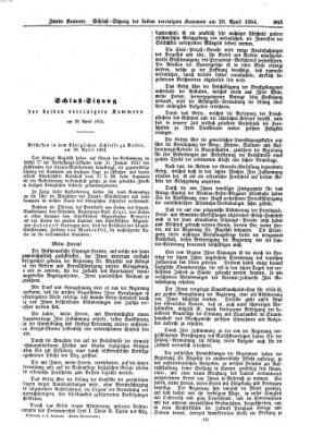 Verhandlungen der Zweiten Kammer. Stenographische Berichte über die Verhandlungen der Zweiten Kammer (Allgemeine preußische Staats-Zeitung) Samstag 29. April 1854