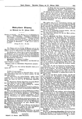 Verhandlungen der Zweiten Kammer. Stenographische Berichte über die Verhandlungen der Zweiten Kammer (Allgemeine preußische Staats-Zeitung) Mittwoch 21. Februar 1855