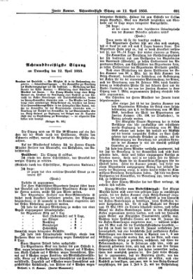 Verhandlungen der Zweiten Kammer. Stenographische Berichte über die Verhandlungen der Zweiten Kammer (Allgemeine preußische Staats-Zeitung) Donnerstag 12. April 1855