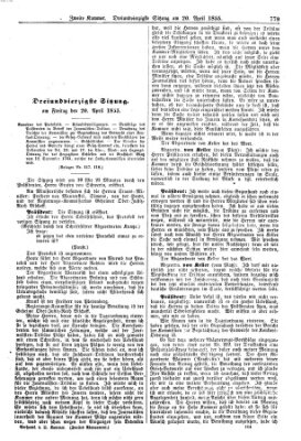 Verhandlungen der Zweiten Kammer. Stenographische Berichte über die Verhandlungen der Zweiten Kammer (Allgemeine preußische Staats-Zeitung) Freitag 20. April 1855