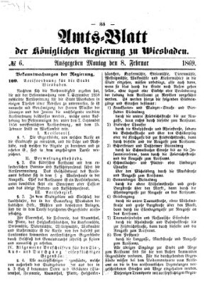 Amtsblatt der Regierung in Wiesbaden (Herzoglich-nassauisches allgemeines Intelligenzblatt) Montag 8. Februar 1869