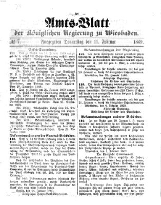 Amtsblatt der Regierung in Wiesbaden (Herzoglich-nassauisches allgemeines Intelligenzblatt) Donnerstag 11. Februar 1869