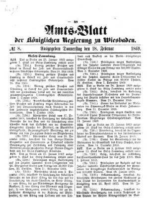 Amtsblatt der Regierung in Wiesbaden (Herzoglich-nassauisches allgemeines Intelligenzblatt) Freitag 19. Februar 1869