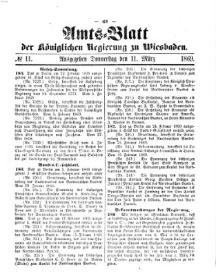 Amtsblatt der Regierung in Wiesbaden (Herzoglich-nassauisches allgemeines Intelligenzblatt) Donnerstag 11. März 1869