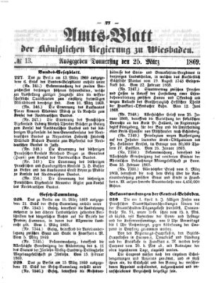 Amtsblatt der Regierung in Wiesbaden (Herzoglich-nassauisches allgemeines Intelligenzblatt) Donnerstag 25. März 1869