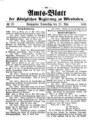 Amtsblatt der Regierung in Wiesbaden (Herzoglich-nassauisches allgemeines Intelligenzblatt) Donnerstag 27. Mai 1869