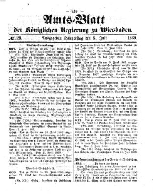 Amtsblatt der Regierung in Wiesbaden (Herzoglich-nassauisches allgemeines Intelligenzblatt) Donnerstag 8. Juli 1869