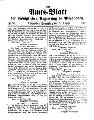 Amtsblatt der Regierung in Wiesbaden (Herzoglich-nassauisches allgemeines Intelligenzblatt) Donnerstag 5. August 1869