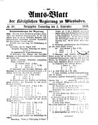 Amtsblatt der Regierung in Wiesbaden (Herzoglich-nassauisches allgemeines Intelligenzblatt) Donnerstag 2. September 1869