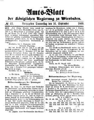 Amtsblatt der Regierung in Wiesbaden (Herzoglich-nassauisches allgemeines Intelligenzblatt) Donnerstag 16. September 1869