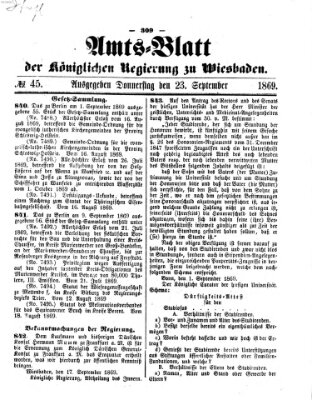 Amtsblatt der Regierung in Wiesbaden (Herzoglich-nassauisches allgemeines Intelligenzblatt) Donnerstag 23. September 1869