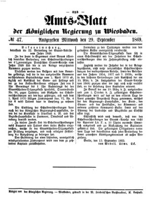 Amtsblatt der Regierung in Wiesbaden (Herzoglich-nassauisches allgemeines Intelligenzblatt) Mittwoch 29. September 1869