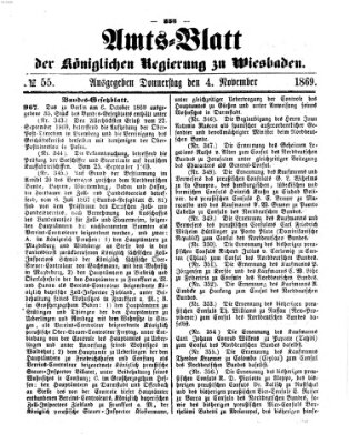 Amtsblatt der Regierung in Wiesbaden (Herzoglich-nassauisches allgemeines Intelligenzblatt) Donnerstag 4. November 1869