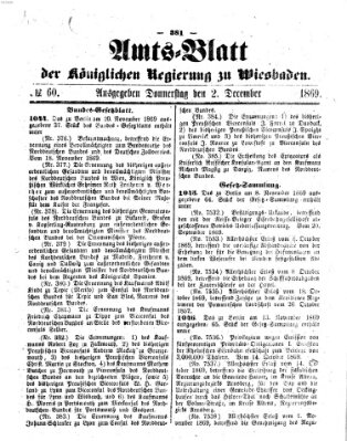 Amtsblatt der Regierung in Wiesbaden (Herzoglich-nassauisches allgemeines Intelligenzblatt) Donnerstag 2. Dezember 1869