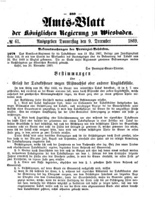 Amtsblatt der Regierung in Wiesbaden (Herzoglich-nassauisches allgemeines Intelligenzblatt) Donnerstag 9. Dezember 1869