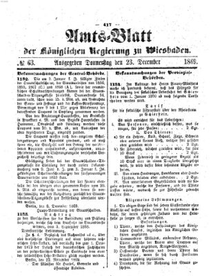 Amtsblatt der Regierung in Wiesbaden (Herzoglich-nassauisches allgemeines Intelligenzblatt) Donnerstag 23. Dezember 1869