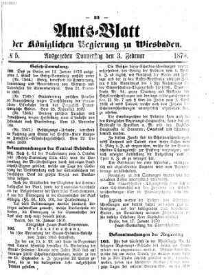 Amtsblatt der Regierung in Wiesbaden (Herzoglich-nassauisches allgemeines Intelligenzblatt) Donnerstag 3. Februar 1870