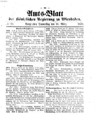 Amtsblatt der Regierung in Wiesbaden (Herzoglich-nassauisches allgemeines Intelligenzblatt) Donnerstag 10. März 1870