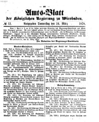 Amtsblatt der Regierung in Wiesbaden (Herzoglich-nassauisches allgemeines Intelligenzblatt) Donnerstag 24. März 1870