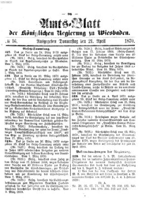 Amtsblatt der Regierung in Wiesbaden (Herzoglich-nassauisches allgemeines Intelligenzblatt) Donnerstag 21. April 1870