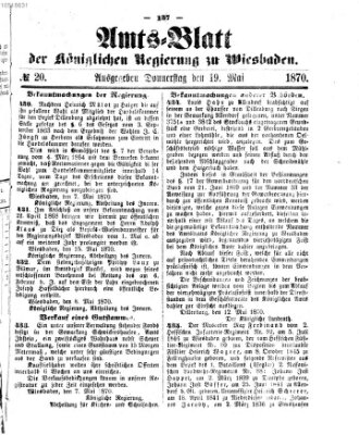 Amtsblatt der Regierung in Wiesbaden (Herzoglich-nassauisches allgemeines Intelligenzblatt) Donnerstag 19. Mai 1870