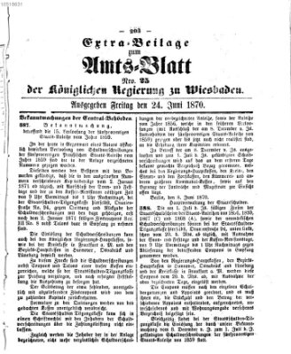 Amtsblatt der Regierung in Wiesbaden (Herzoglich-nassauisches allgemeines Intelligenzblatt) Freitag 24. Juni 1870