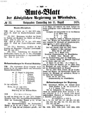 Amtsblatt der Regierung in Wiesbaden (Herzoglich-nassauisches allgemeines Intelligenzblatt) Donnerstag 11. August 1870