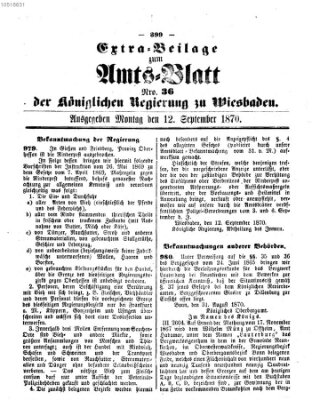 Amtsblatt der Regierung in Wiesbaden (Herzoglich-nassauisches allgemeines Intelligenzblatt) Montag 12. September 1870