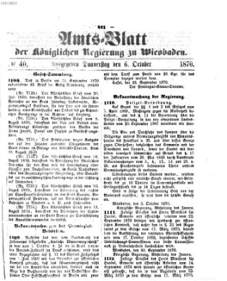 Amtsblatt der Regierung in Wiesbaden (Herzoglich-nassauisches allgemeines Intelligenzblatt) Donnerstag 6. Oktober 1870