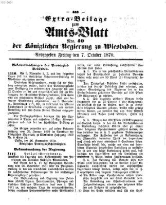 Amtsblatt der Regierung in Wiesbaden (Herzoglich-nassauisches allgemeines Intelligenzblatt) Freitag 7. Oktober 1870