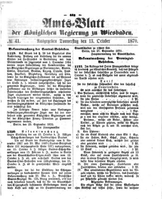 Amtsblatt der Regierung in Wiesbaden (Herzoglich-nassauisches allgemeines Intelligenzblatt) Donnerstag 13. Oktober 1870