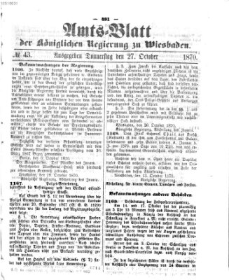 Amtsblatt der Regierung in Wiesbaden (Herzoglich-nassauisches allgemeines Intelligenzblatt) Donnerstag 27. Oktober 1870