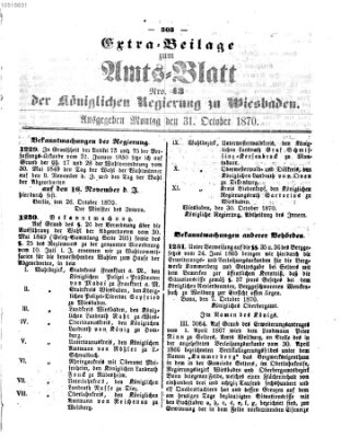 Amtsblatt der Regierung in Wiesbaden (Herzoglich-nassauisches allgemeines Intelligenzblatt) Montag 31. Oktober 1870