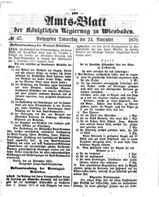 Amtsblatt der Regierung in Wiesbaden (Herzoglich-nassauisches allgemeines Intelligenzblatt) Donnerstag 24. November 1870