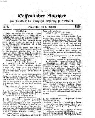 Amtsblatt der Regierung in Wiesbaden (Herzoglich-nassauisches allgemeines Intelligenzblatt) Donnerstag 6. Januar 1870